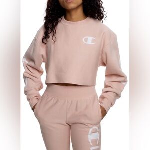 Champion Reverse Weave Cropped Crew Women’s Size M Pink Sweatshirt Long Sleeve